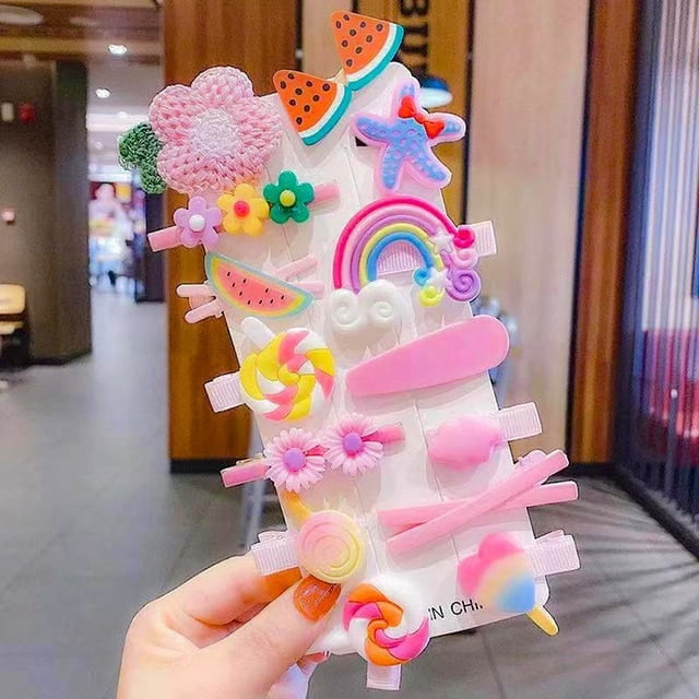 Pinzas para el pelo para niñas, 14 pasadores adorables, bonitos patrones de postre, accesorios para el pelo, bonitas horquillas de arcoíris para niños pequeños, niñas y niños Ormromra WMZL-1515-1