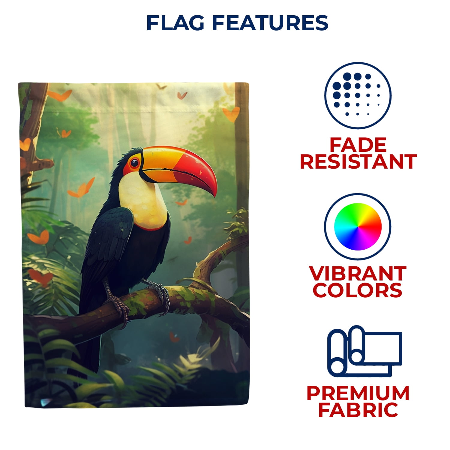 America Forever Tropical Toucan House Flag 28 x 40 inch Double Sided Exotic Bird Rainforest Jungle Tropical Paradise Outdoor Yard Decorative Flag