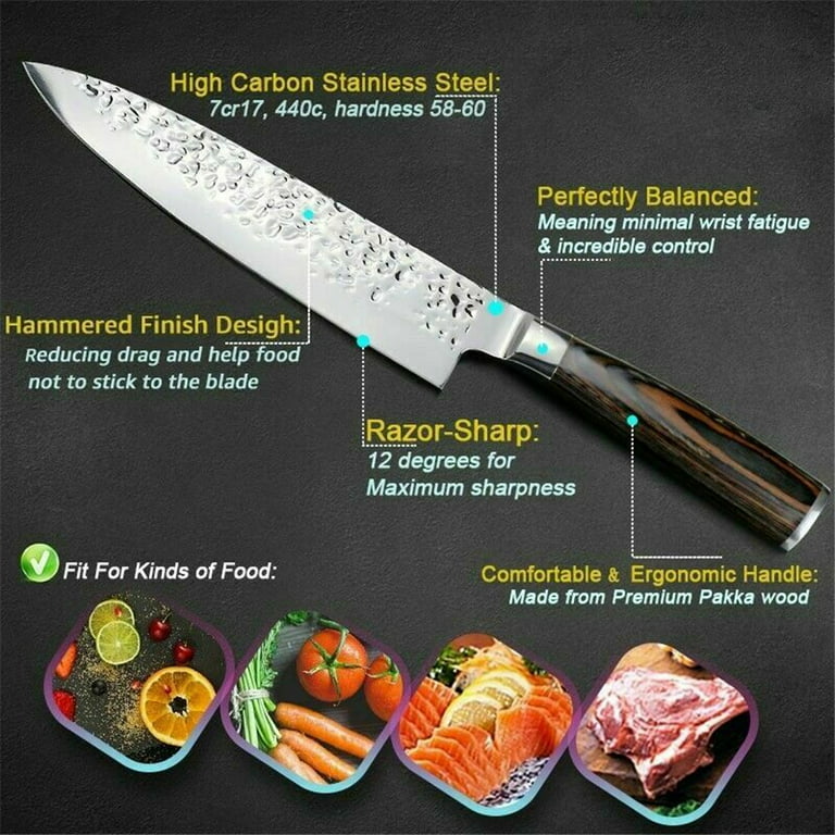 KINGOD Chef Knife Set Sharp Knife, German High Carbon Stainless Steel  Kitchen Knife Set 4 PCS-8 Chefs Knife,Carving Knife &7 Santoku Knife&5