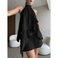 thumbnail image 6 of Black Womens Satin Halter Backless A-Line Mini Dress For Evening Wedding Guest Party, 6 of 6