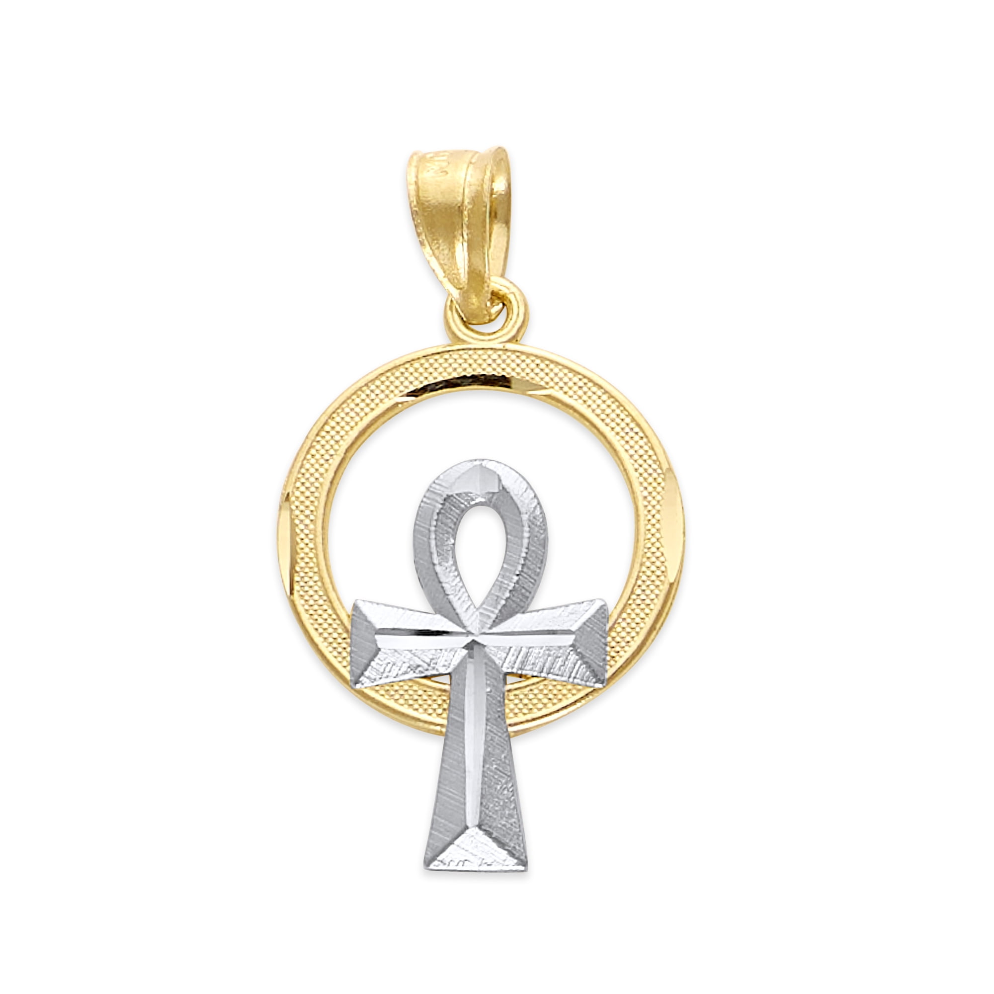 14k Two Tone Gold Ankh with Halo 
