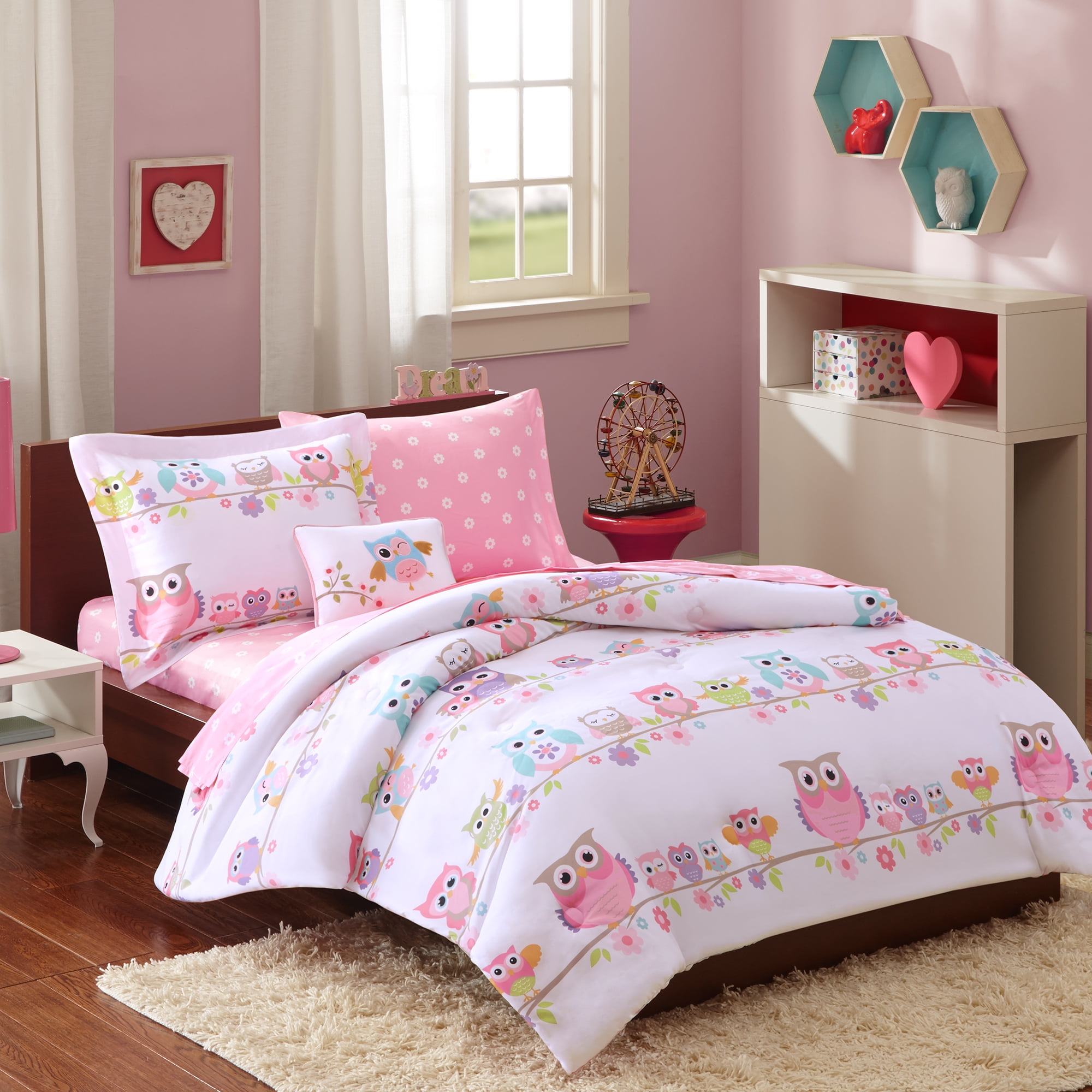 Full Striking Sara Adorable Owl Print Ultra Soft Kids&#39; Comforter Set with Bed Sheets - Mi Zone