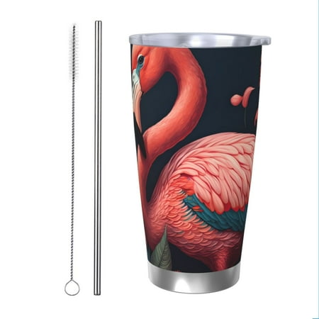 

Goofa Colorful Floral Flamingo for 20 oz Skinny Tumbler Stainless Steel Coffee Mug Slim Vacuum Insulated Travel Cup Car Cup-Straw Two-piece Set