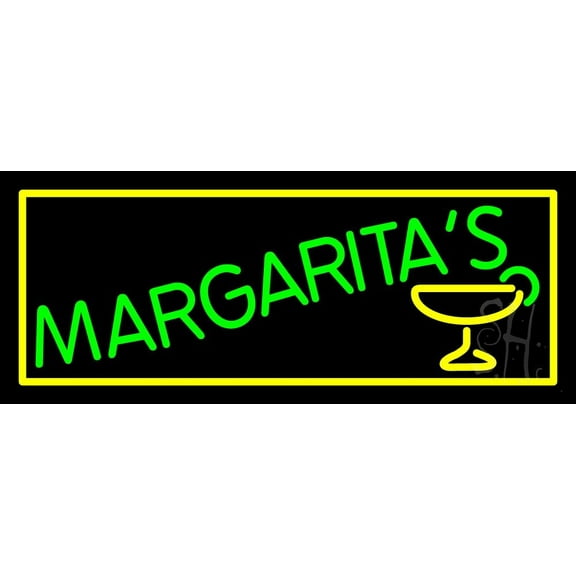Margaritas With Glass Logo LED Neon Sign 10 x 24 - inches, Clear Edge Cut Acrylic Backing, with Dimmer - Bright and Premium built indoor LED Neon Sign for restaurant window and interior decor.