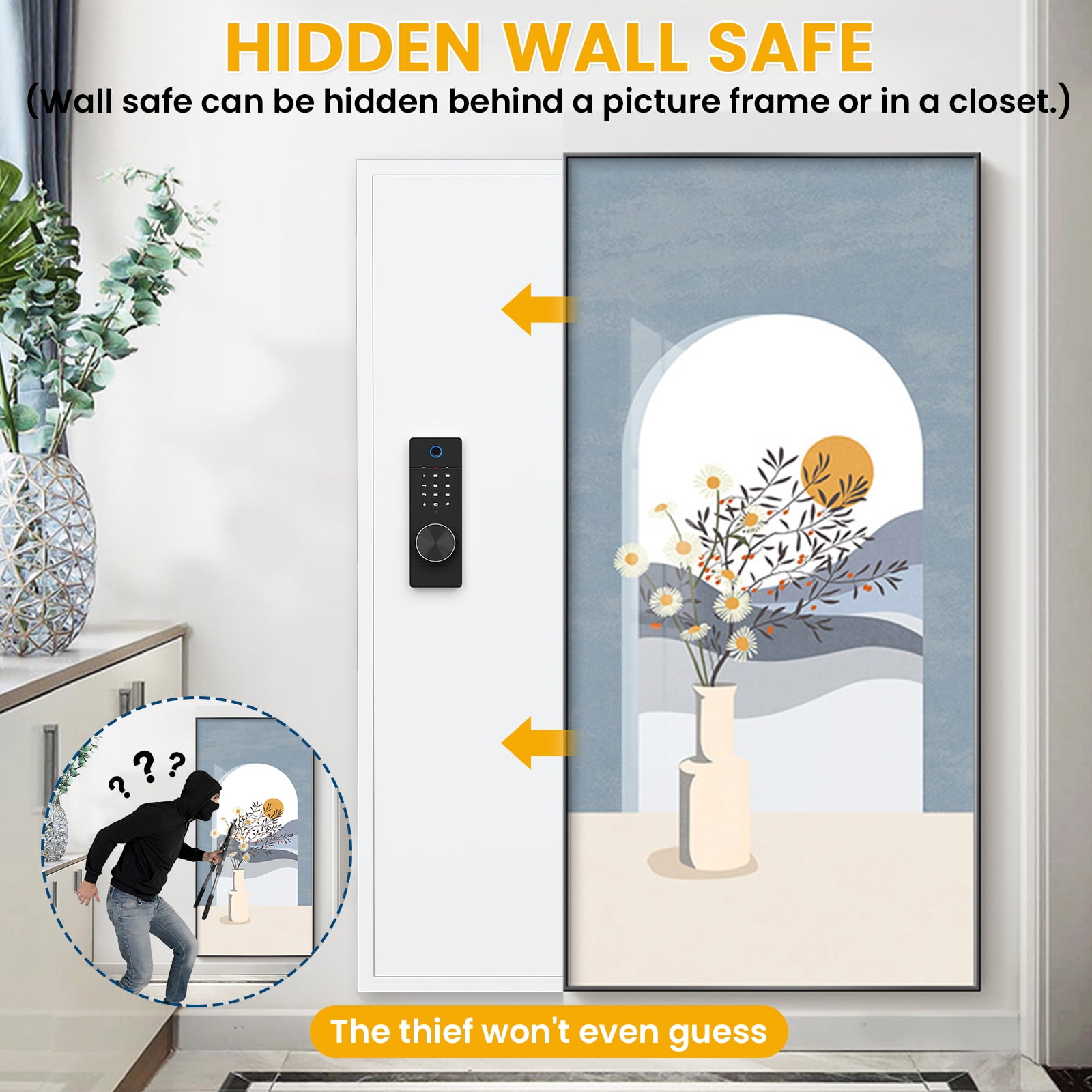 53.15" In Wall Gun Safe, Wall Safe Between the Studs, Biometric Hidden Gun Safes for Pistols, Gun Cabinets for Shotguns with Gun Rack and Adjustable Shelves(White-Fingerprint)