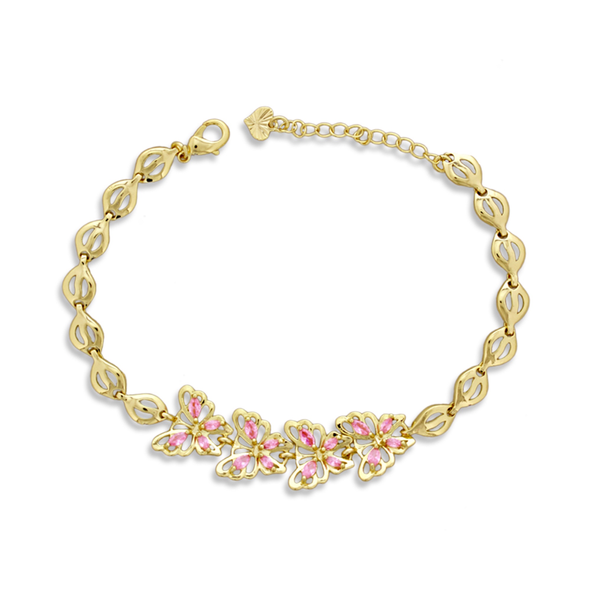 Gold Color CZ Anklet Bracelet for Women, 6"+2" inch Adjustable Size in Brass Metal