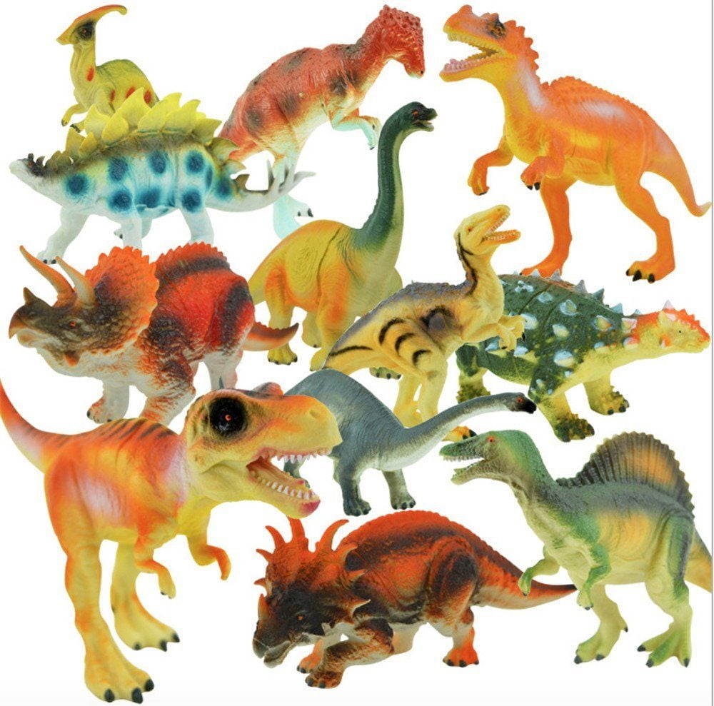 12 pc Large Assorted Dinosaurs Toy Figures Plastic Dinosaur for Kids Assorted 