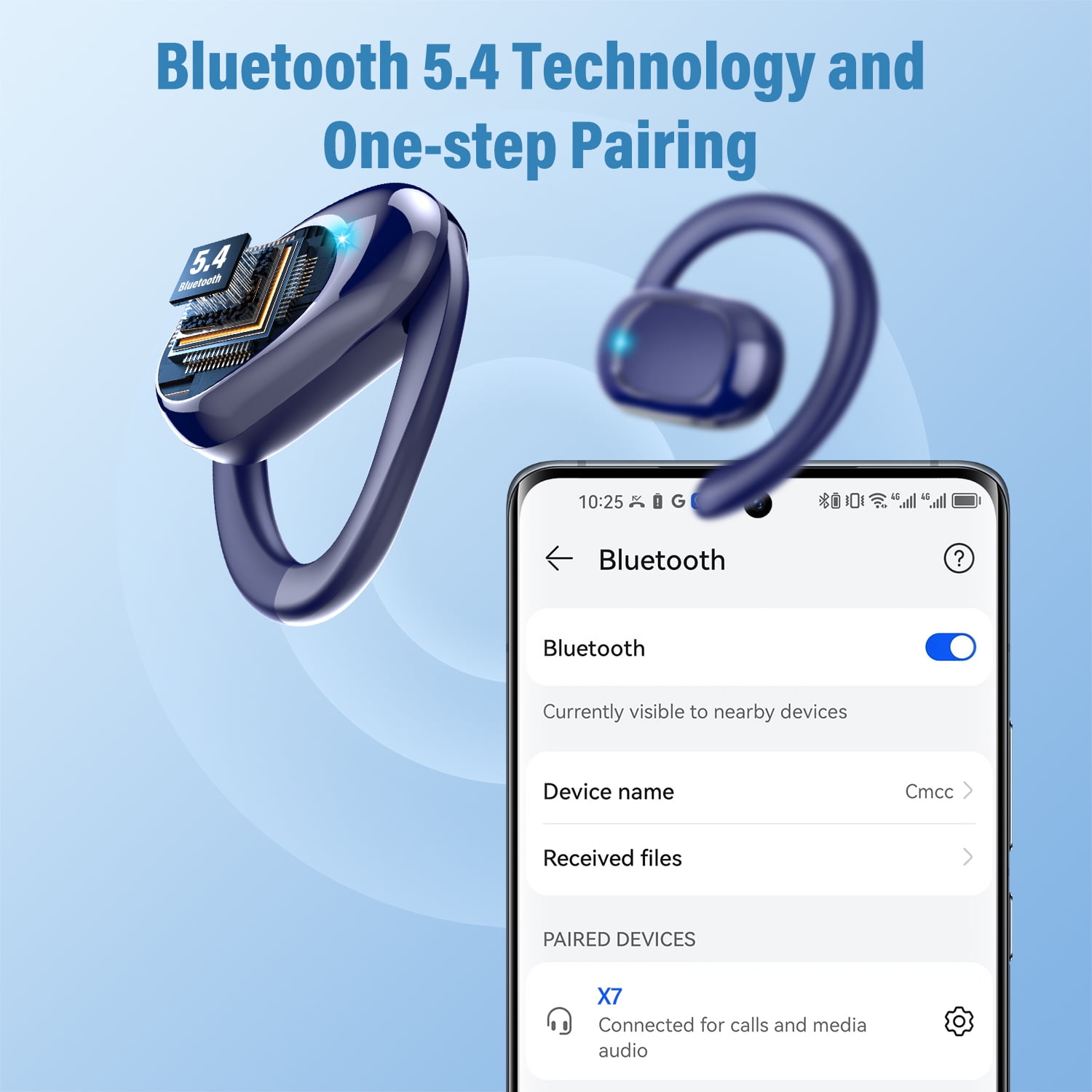 Open Ear Earbuds, Bluetooth 5.4 Headphones, HD Stereo Bass Wireless Earphones with Earhooks, 58Hrs Playtime, IP7 Waterproof for Fitness, Cycling, Sports
