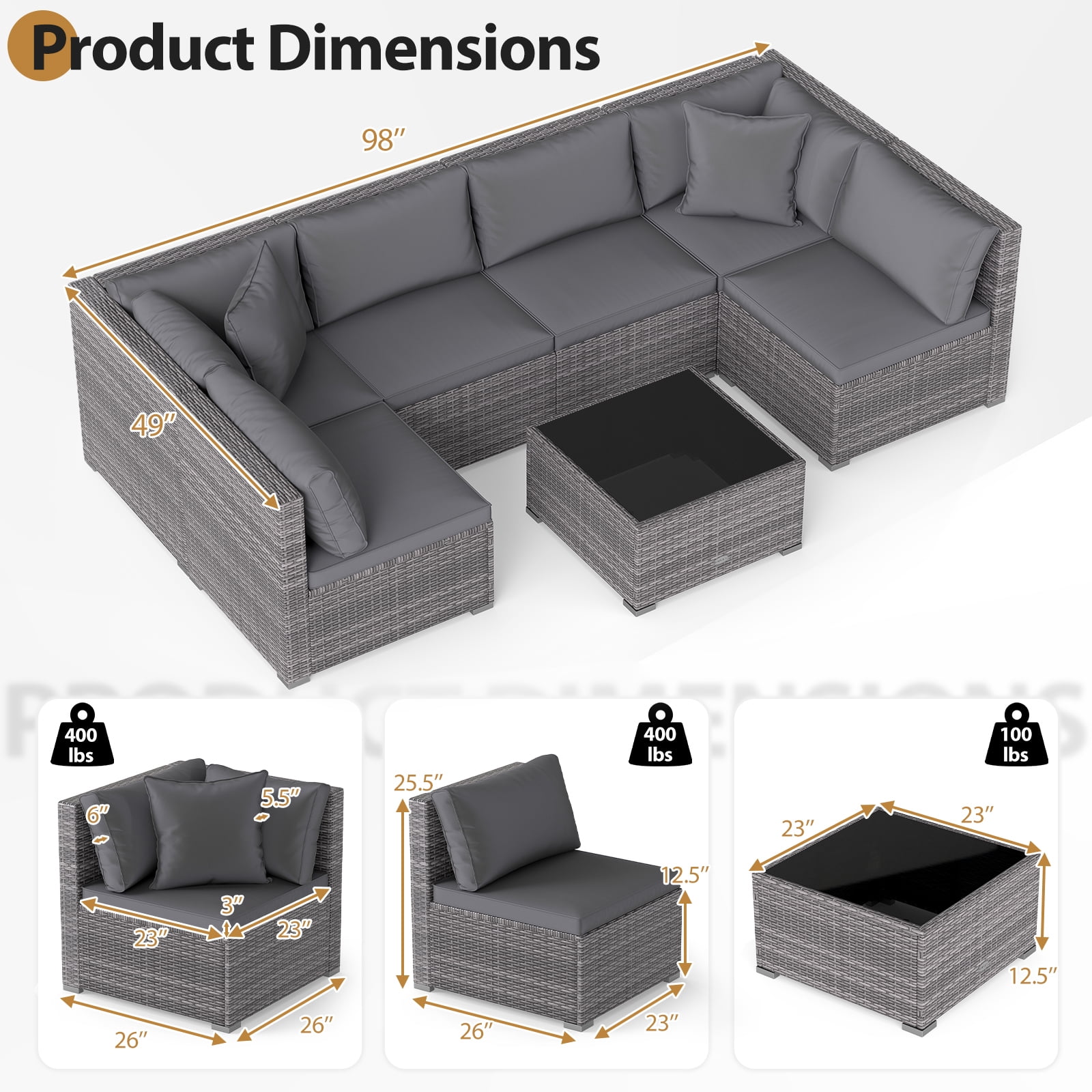 Costway 7PCS Patio Rattan Furniture Set Sectional Sofa Cushioned Garden Gray