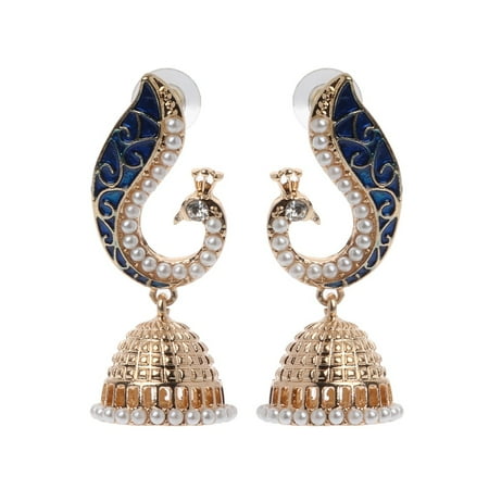 Jhumka Earrings Elegant Indian Ethnic Bollywood Style Kundan Peacock Jhumka Drop Earrings - Traditional Jewelry ()