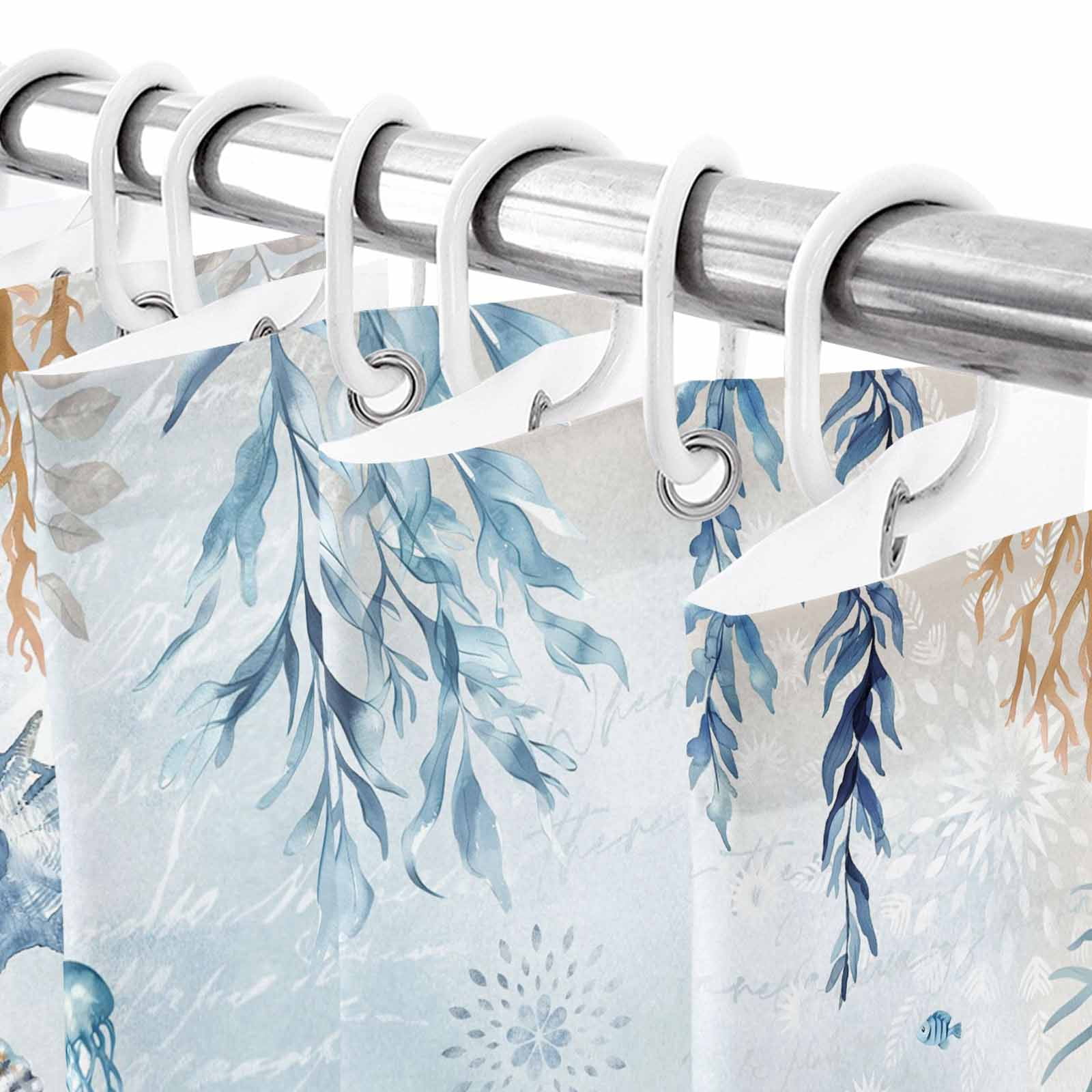 Shower Curtain Bathroom Set Blue Pumpkin Thanksgiving Sea Starfish Coral Waterproof Fabric Shower Curtains with Grommets&Hooks Gradient Ocean Style Privacy Bath Curtain for Bathtub 36x72in