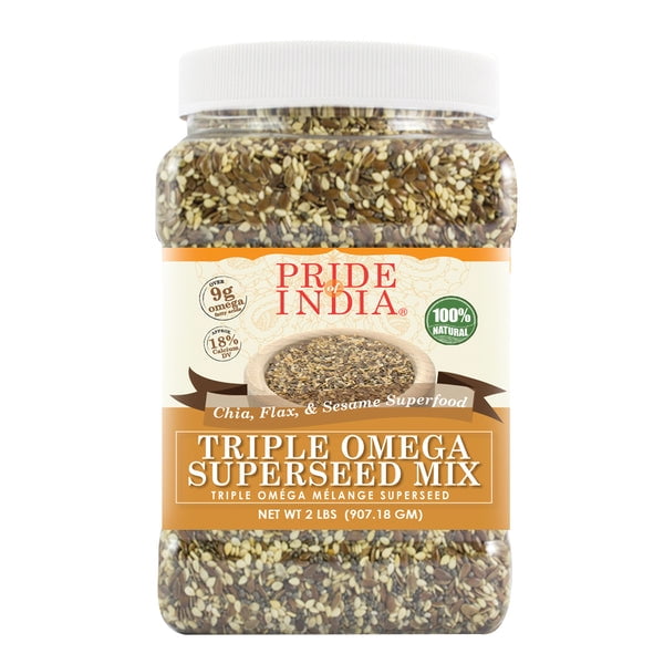 Pride of India Triple Omega Super Seed Mix, Chia, Flax and Sesame Seed Blend, 2 lbs  (Pack of 6)