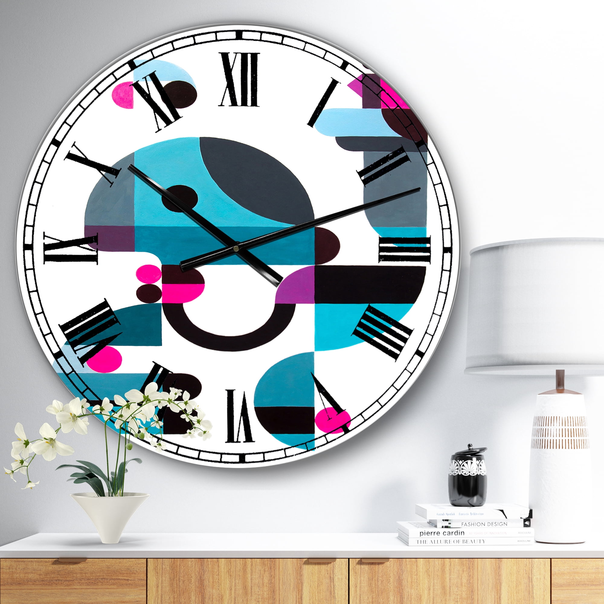 Designart Oversized Multicolor Analog Round Mid-Century Modern Wall Clocks, CLM25081-C23