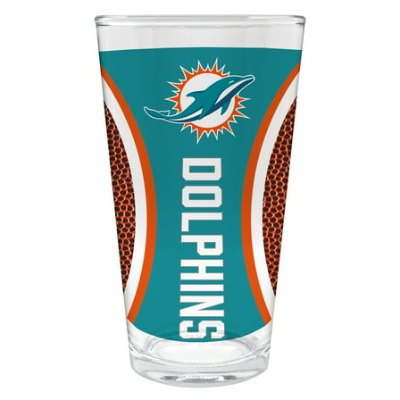 Miami Dolphins 16 ounce team pint glass with Gameball graphic