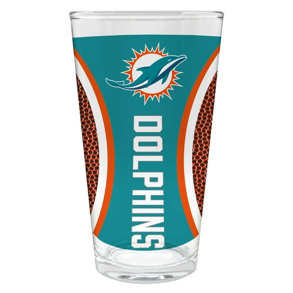 Miami Dolphins 16 ounce team pint glass with Gameball graphic