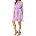 thumbnail image 3 of Allegra K Women's Layered Ruffle Hem 3/4 Sleeves Smocked Chiffon A-Line Dress, 3 of 7
