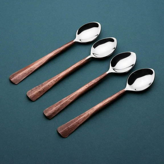 INOX ARTISANS Ridge Design Copper Antique Coffee/Demitasse Spoon 4 Pcs. Set