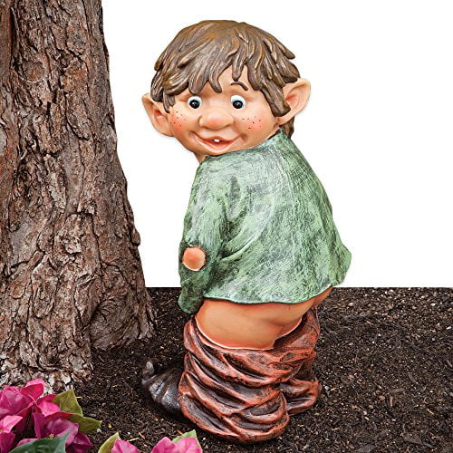 Caught with His Pants Down Garden Elf Statue Naughty Garden Elf Yard Art Bits and Pieces Polyresin Statue Measures 13-1/2 high x 5 Wide Funny Gnome or Elf 