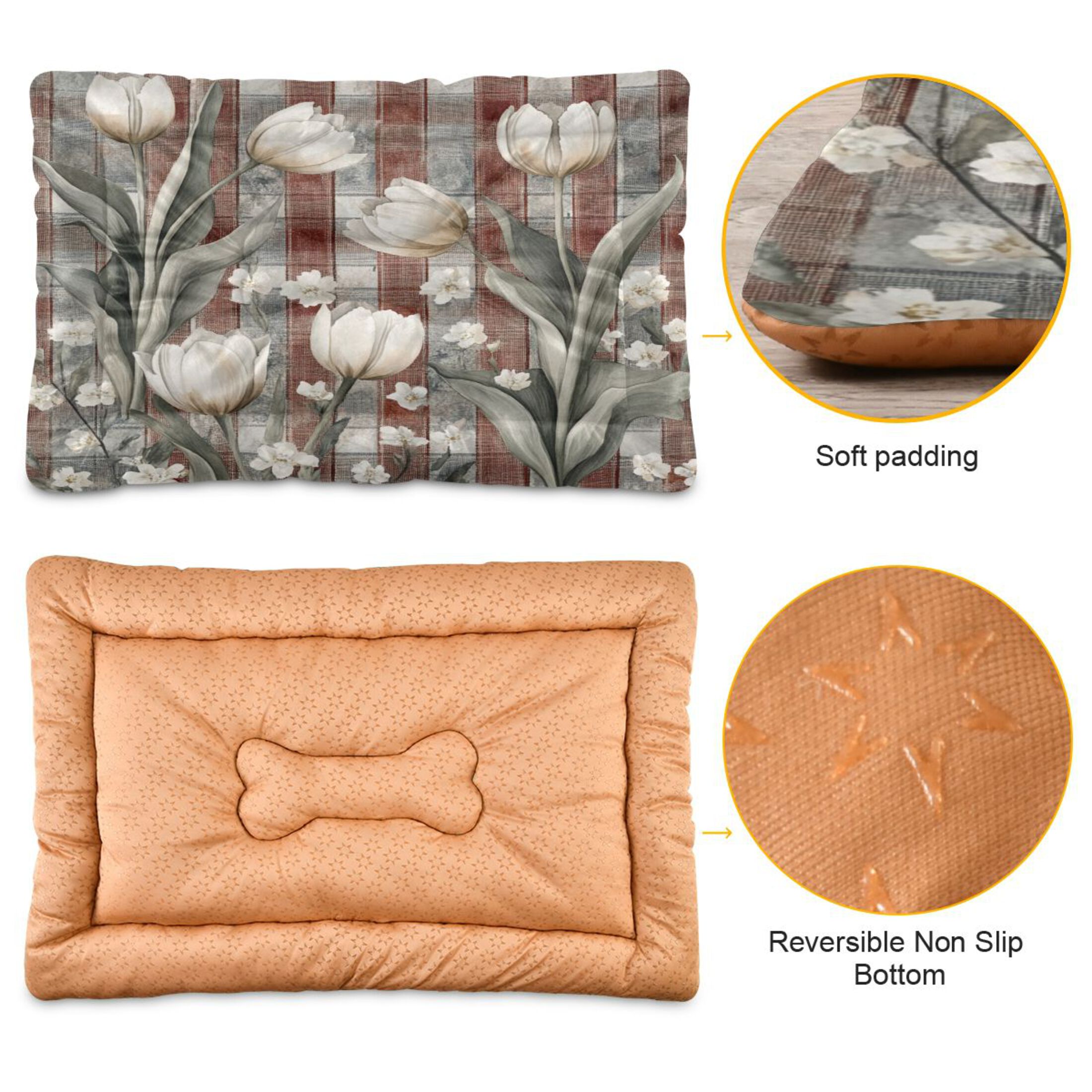 Qxltty White Tulip Flowers Ped Pad Wear-resistant and Hard to Bite Through Sleeping Pad for Small Medium Large Dogs Winter Pet Bed 36×24in