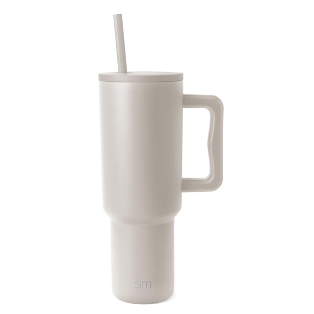 Simple Modern 40 oz Vaso Térmico con Asa y Pajita | Botella de Agua Acero Inoxidable Aislado | Vaso de viaje para café helado | Trek Colección | 1180ml | Almond Birch