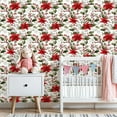 thumbnail image 3 of Peel and Stick Wallpaper 23.6in x 9.8ft Red Poinsettias Holly Leaves White Flowers Berries Holiday Floral Contact Paper Vinyl Self-Adhesive Removable Wall Paper for Bedroom Renter Friendly, 3 of 8