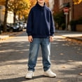 thumbnail image 2 of KAUOD Boys Fleece Quarter Zip Jacket Oversized Stand Collar Pullover Sweatshirts Kids Fall Solid Casual Long Sleeve Preppy Clothes, 2 of 6