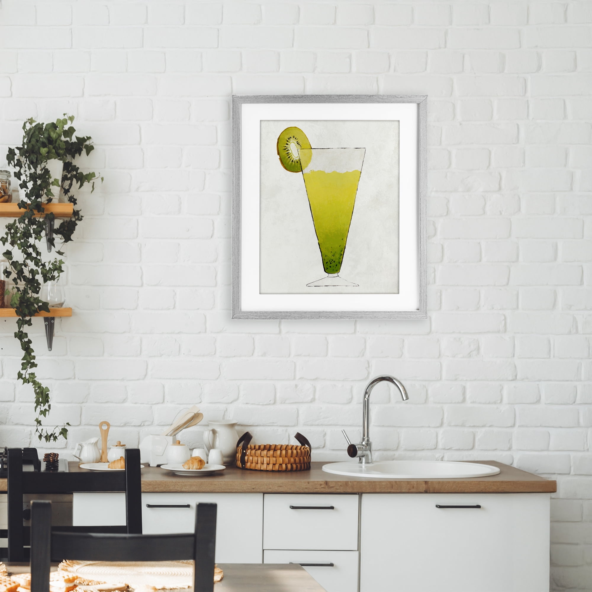Stupell Industries Summer Cocktail Kiwi Slice Gray Framed Print Under Glass, design by Lorenzo Collective