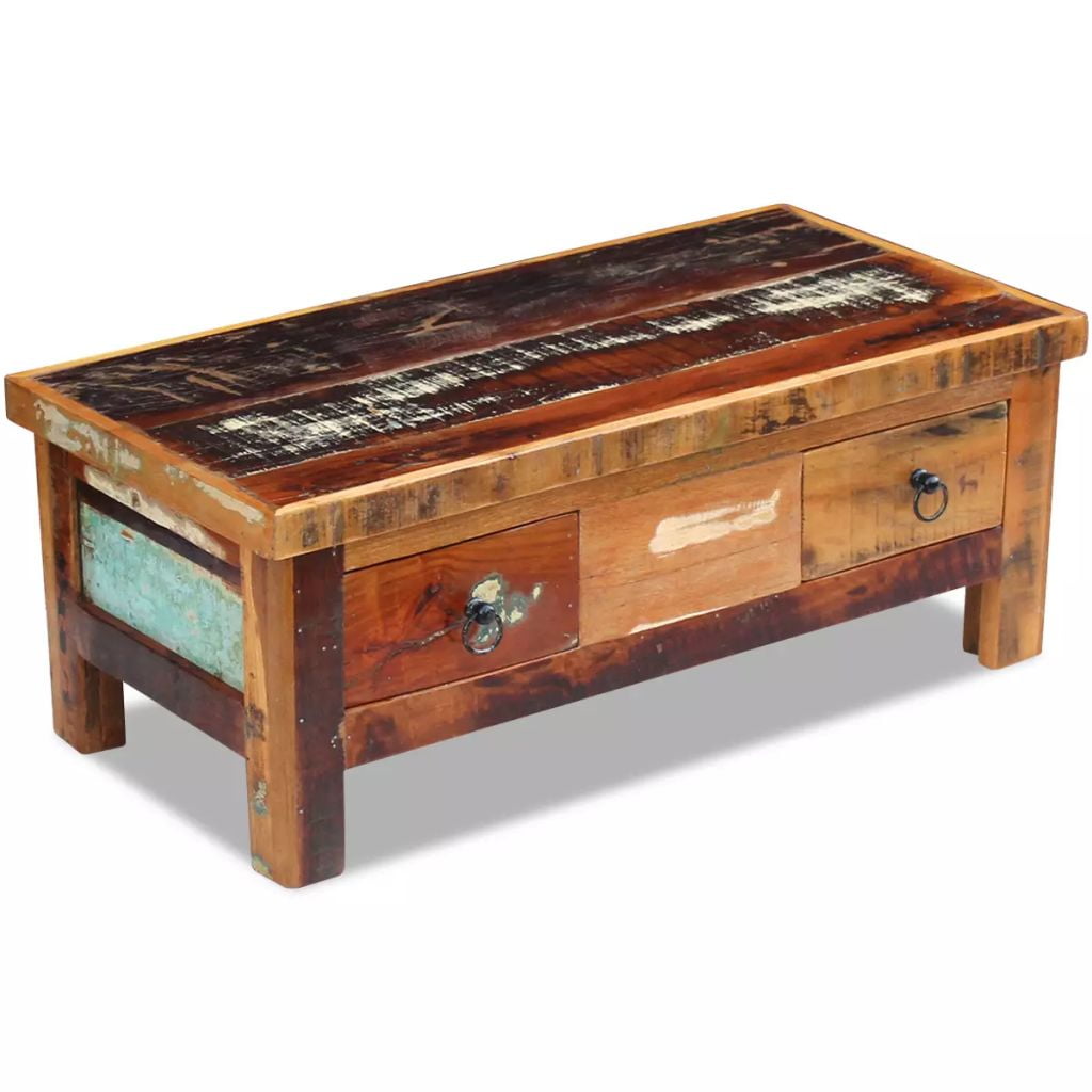 Kepooman Modern Solid Reclaimed Wood End Side Table with Drawers, 35.4" x 17.7" x 13.8", Brown Kepooman Modern Solid Reclaimed Wood End Side Table with Drawers, 35.4" x 17.7" x 13.8", Brown