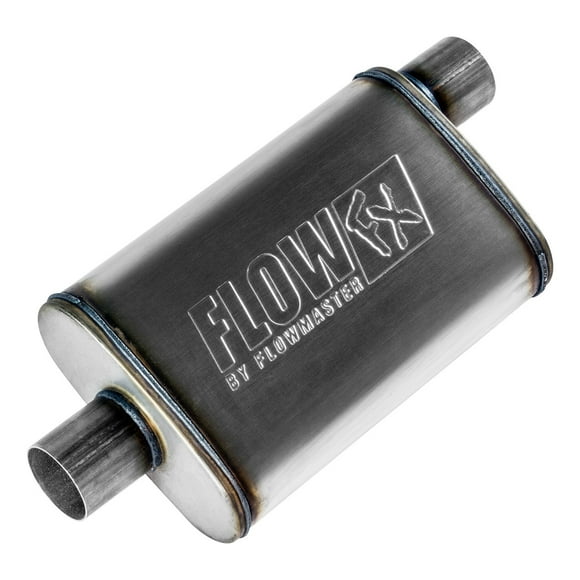 Flowmaster Exhaust Muffler 71226 FlowFX; Universal; 10 Inches Wide; Single Offset 2-1/2 Inch Inlet; Single Center 2-1/2 Inch Outlet; 21 Inch Length