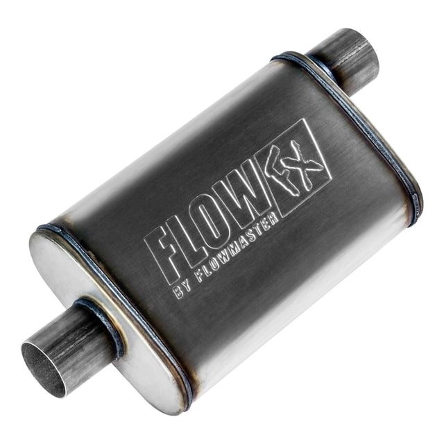 Flowmaster Exhaust Muffler 71226 FlowFX; Universal; 10 Inches Wide; Single Offset 2-1/2 Inch Inlet; Single Center 2-1/2 Inch Outlet; 21 Inch Length