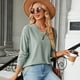 thumbnail image 3 of Camisas para mujer Tops casuales de manga larga Blusas de trabajo, camiseta holgada con botones y cuello en V liso, verde, S-XL, 3 of 6