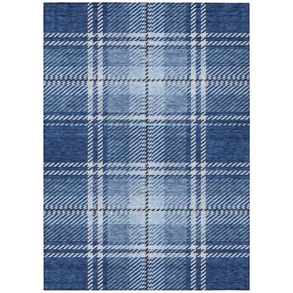 HomeRoots 596349 9 x 12 ft. Navy Blue, Black & Ivory Plaid Washable Indoor & Outdoor Rectangle Area Rug