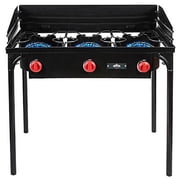Hike Crew HCSTV3B 225,000 BTU Portable Gas Stove W/3 Burners, Wind Panels & Temp Control - Black