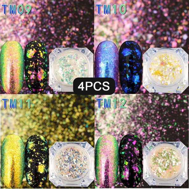 onlyliua Ofertas Especiales Decoraciones Coloridas En Uñas, Polvos En Espejo, Accesorios En Uñas, 4 Piezas