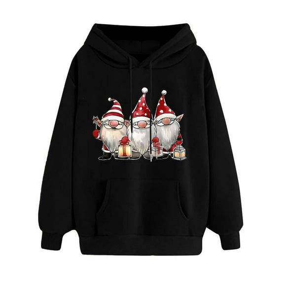 Drses Christmas Retro Santa Claus Hooded Sweatshirts Crewneck Long Sleeve Fleece Hoodies Pullover Tops with Pocket