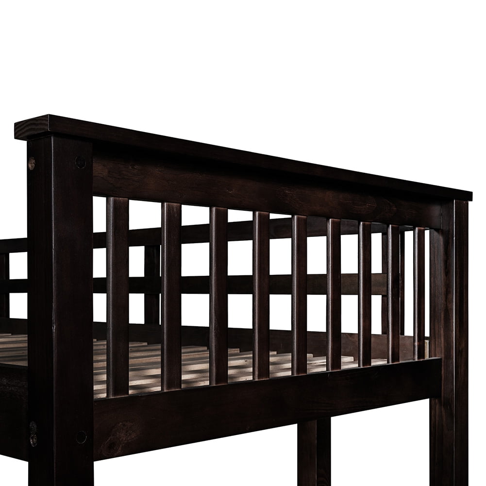 Lowestbest Twin Rubber Wood Loft Bed with Open Storage Shelves and Under-bed Desk, Espresso Lowestbest Twin Rubber Wood Loft Bed with Open Storage Shelves and Under-bed Desk, Espresso
