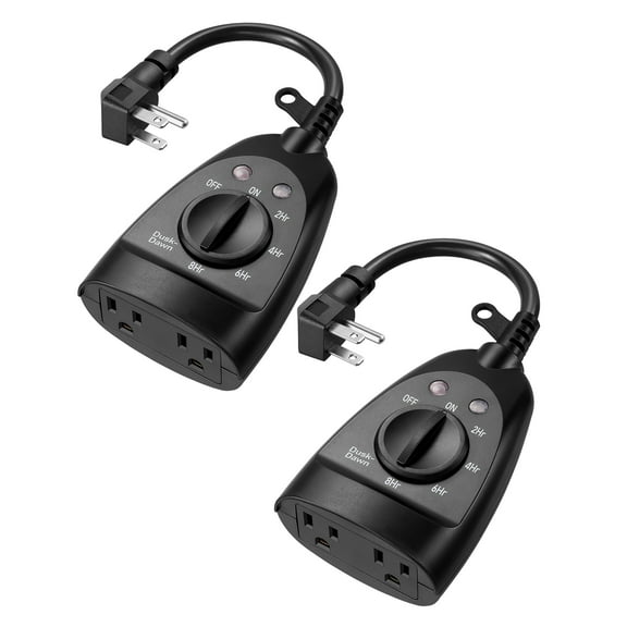 DEWENWILS 2 Pack Outdoor Timer Outlet Waterproof, 2 Grounded Outlets, Heavy Duty Outdoor Light Timer with Dusk to Dawn Sensor, 15A 125V 60Hz, Waterproof for Decoration/String Lights, ETL Listed