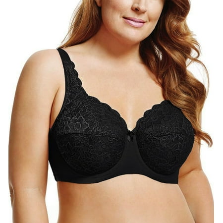 Women s Elila 2311 Full Coverage Stretch Lace Underwire Bra (Black 40K)