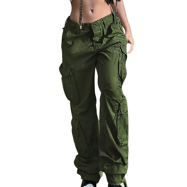 JWZUY Womens Cargo Hiking Pants with Belt Outdoor Athletic Travel Pants  Casual Loose Straight Pants with Multi Pockets Army Green S 