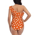 thumbnail image 5 of Gukieu Dots On Orange Background Print One-shoulder Ruffled One-piece Swimsuit with Removable Chest Pads and Tummy-control Swimsuit for Women-Large, 5 of 6