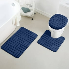 3 Piece Rectangular Color Variant Memory Foam Bathroom Rug Set Non-Slip PVC Backing