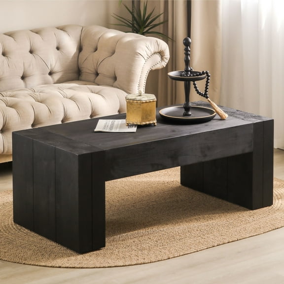 Rustic Wood Coffee Table, 49in Modern Farmhouse Rectangular Table for Living Room