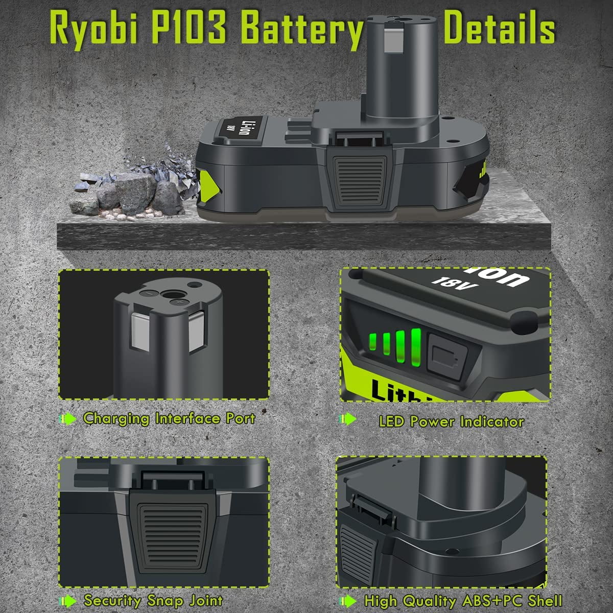2Pack P102 Replacement for Ryobi Battery 18V Lithium Ryobi Charger for Ryobi 18v Lithium Battery 18V ONE P108 P107 P104 P105 P102 P103 Tools Charger with 260051002 P117 P118 P113 BCL1418