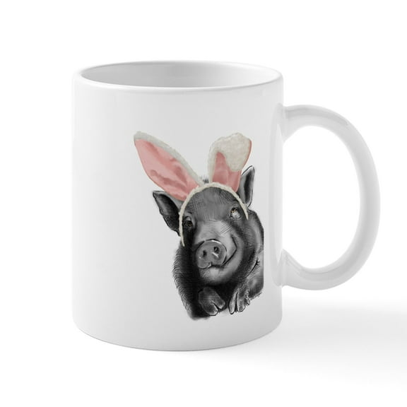 CafePress - Lucy The Pig Celebrates Easter Mugs - 11 oz Ceramic Mug - Novelty Coffee Tea Cup
