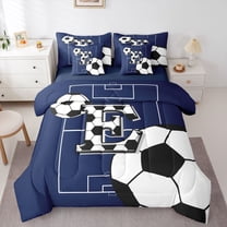 Feelyou Initial E Twin Bedding Sets 7-Piece, Football Soccer Cartoon Bedding Comforter Set