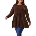 thumbnail image 4 of Agnes Orinda Women's Plus Size Babydoll Tops Long Sleeve Crew Neck Casual Loose Peplum Blouses Tunics 4X Brown, 4 of 5