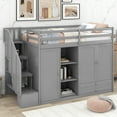 thumbnail image 2 of Harper & Bright Designs Twin Size Functional Loft Bed with Wardrobes and Shelves, Wood Loft Bed Frame with Storage Stairway ans 2 Drawers, Gray, 2 of 14