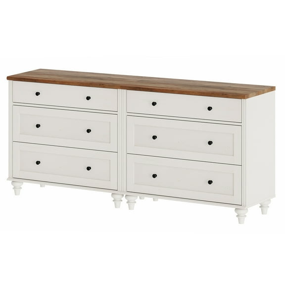 6 Drawer Dresser for Bedroom, White Kids Dressers Large Mid Century Modern Wooden Closet Storage Organizer for Living Room, Nursery, Hallway