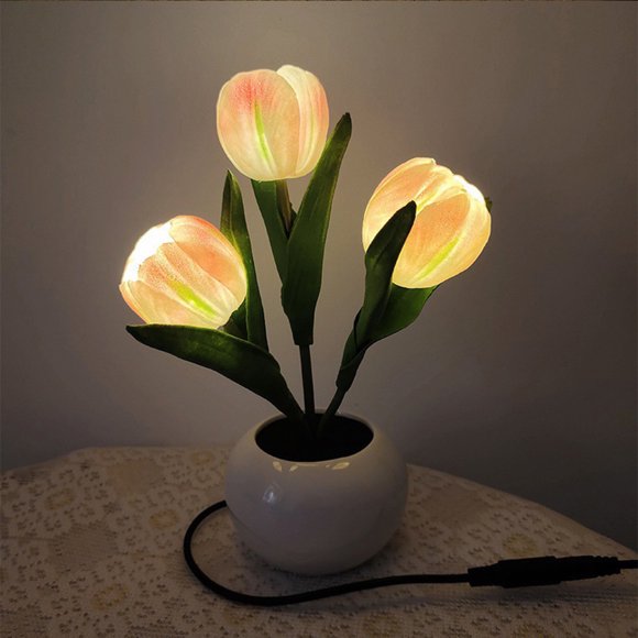 Nsxcdh LED Flower Table Lamp Imitation Flower Bonsai Night Light PU Ceramic 9x3.5in Soft Warm Glow Bedroom Table Home Decor Gift for Women Men Party Cute Decoration Favors for Kids