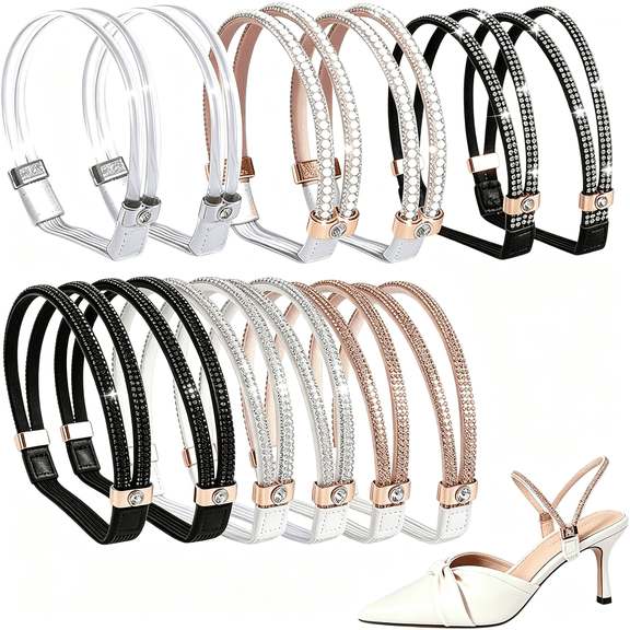 BZCOE 6 Pairs Rhinestone Heel Straps for High Heels,Detachable Shoe Straps for Loose Shoes, Adjustable Ankle Strap Heels Replacement, Crystal Shoe Accessories for Women Dress Shoes